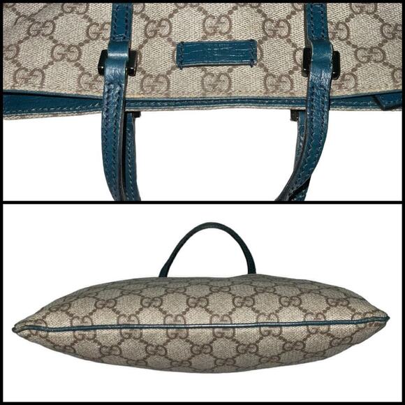 Gucci GG Supreme Flat Vertical Tote with Teal Leather trim and accents - Picture 5 of 15